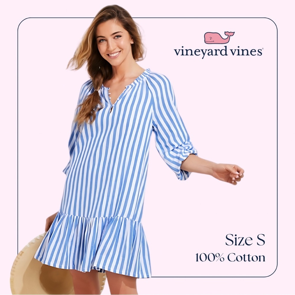 Vineyard Vines striped blue summer dress 100% Cotton Gauze size S (US 4-6) NWT